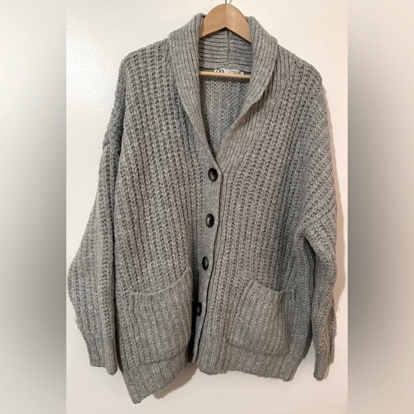 ZARA- ladies wool thick cable knit cardigan sweater - Picture 1 of 2